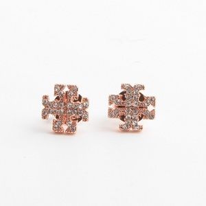 Tory Burch Crystal logo studs - ROSE GOLD